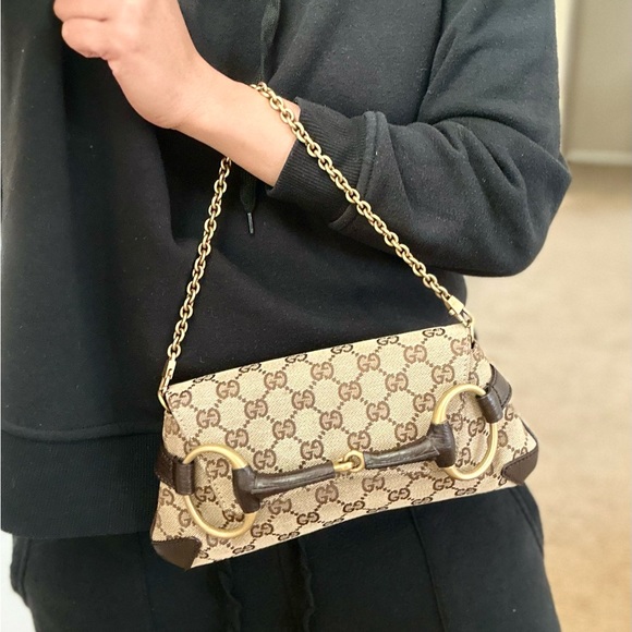 SOLD Gucci Horsebit Chain Clutch Bag Brown Monogram - Picture 15 of 16